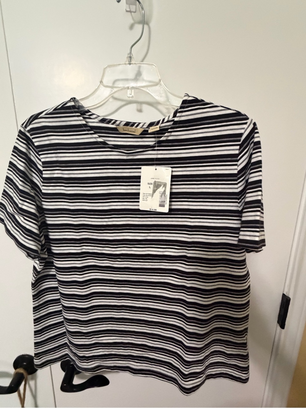 Bechamel Black and White Striped Short Sleeve Tee size Large